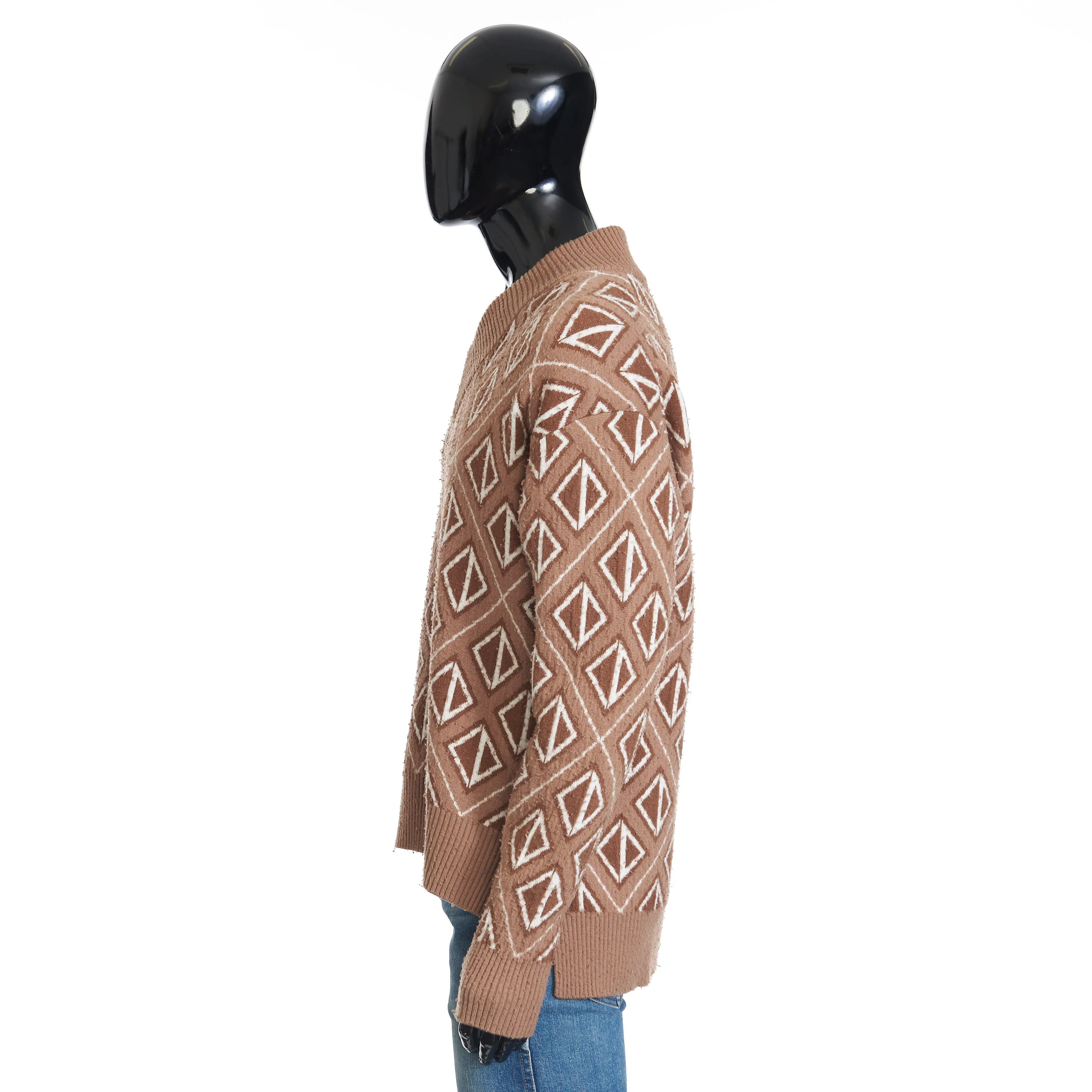 Sweater With CD Diamond Motif In Coffee Brown Wool and Cashmere Knit