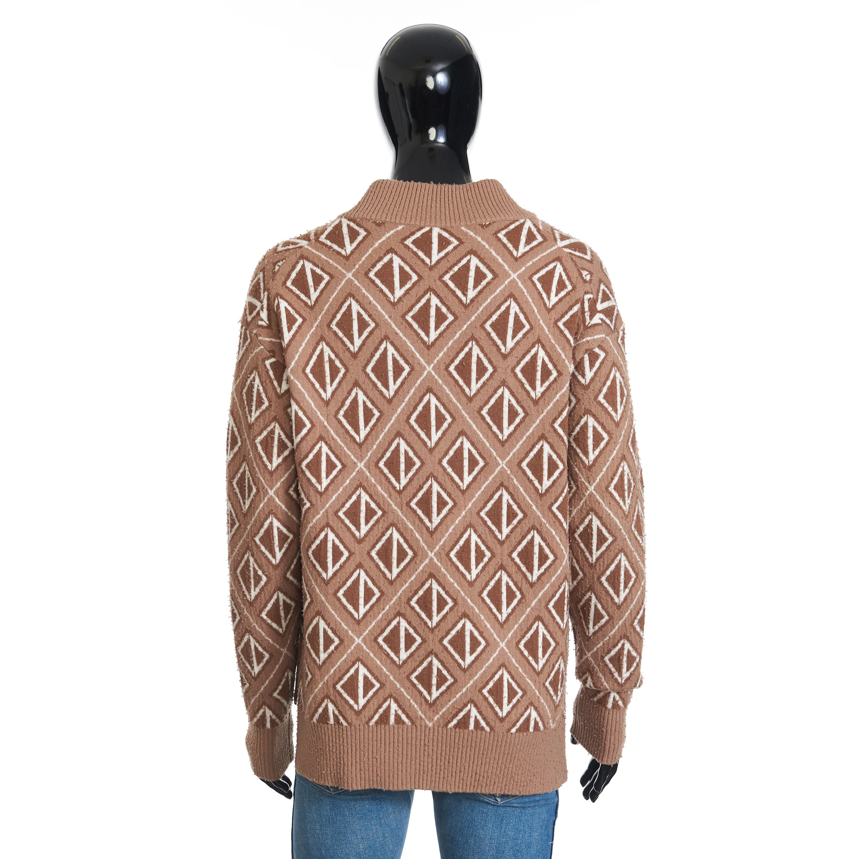 Sweater With CD Diamond Motif In Coffee Brown Wool and Cashmere Knit