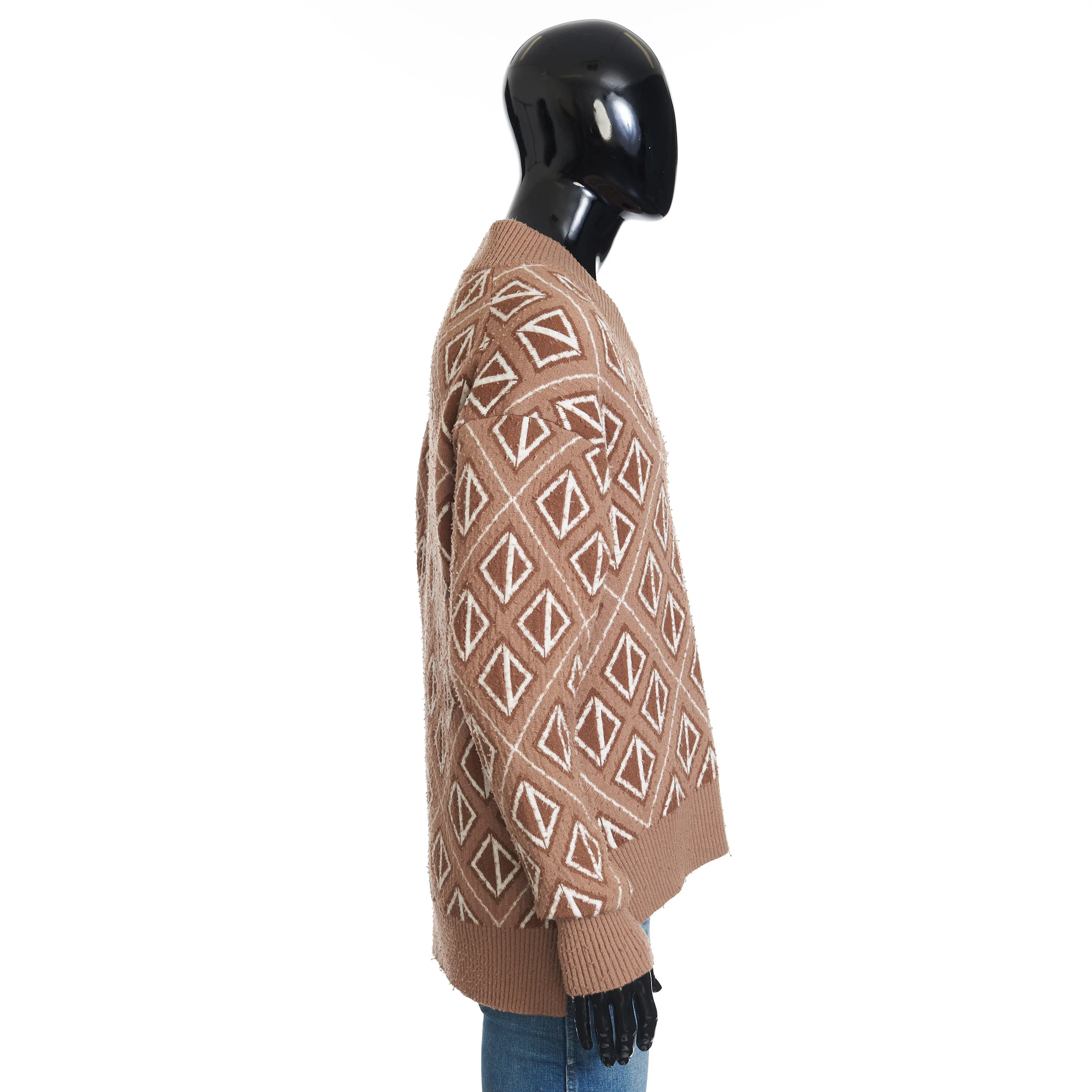 Sweater With CD Diamond Motif In Coffee Brown Wool and Cashmere Knit