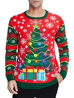 uideazone Women's Ugly Christmas Sweater Light-UP Christmas Tree Pattern Long Sleeve Knitted Pullover Sweatshirt Jumper