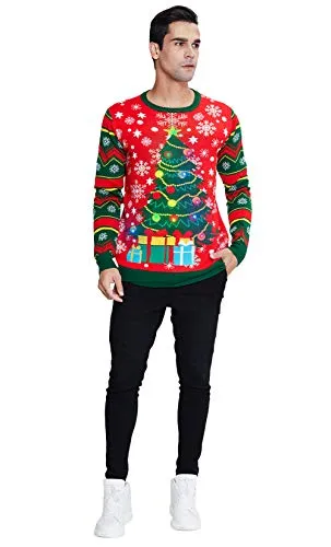 uideazone Women's Ugly Christmas Sweater Light-UP Christmas Tree Pattern Long Sleeve Knitted Pullover Sweatshirt Jumper