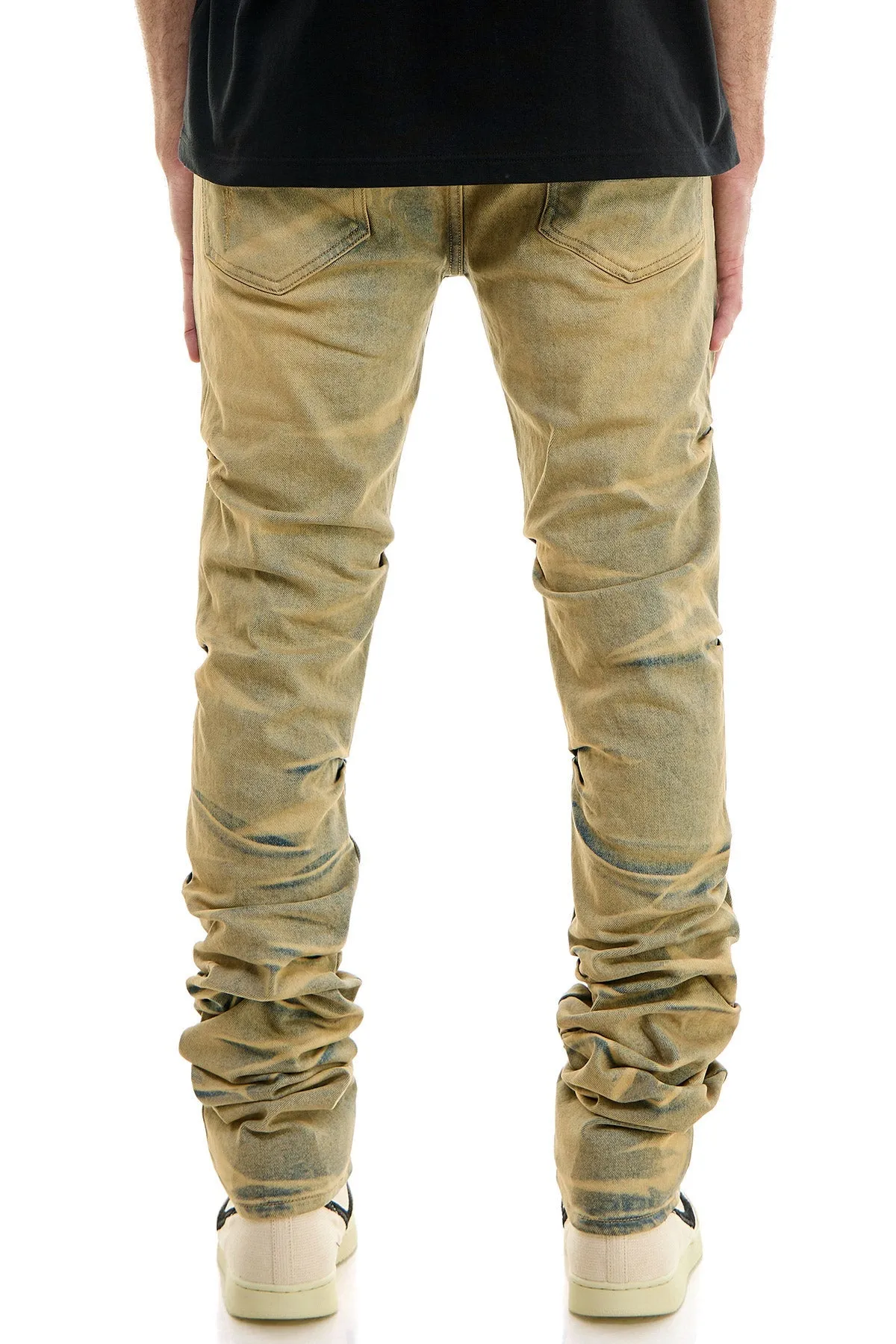 Washed Stretch Denim Skinny Stacked Jeans for Men