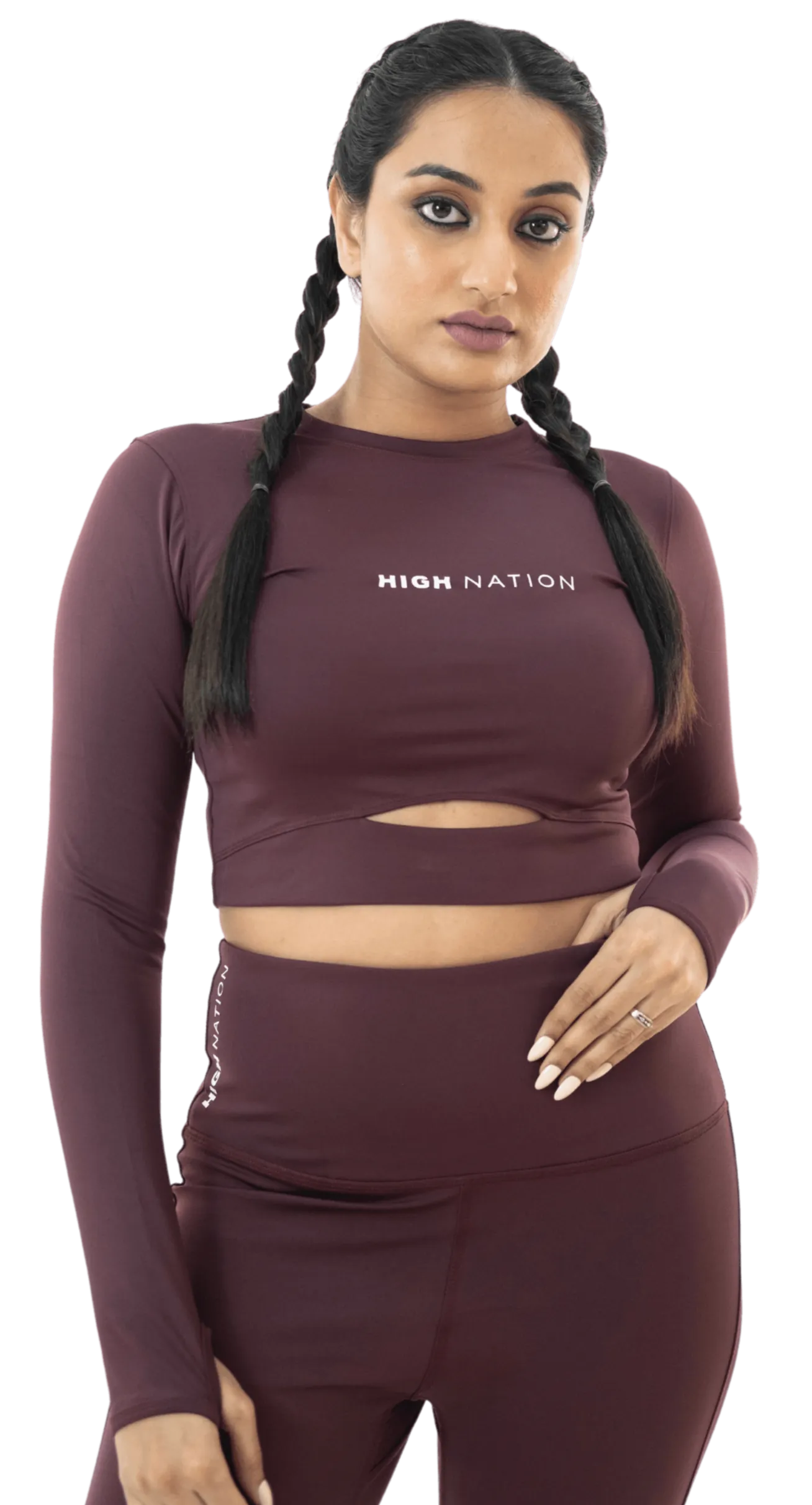 Wine Red Thumbhole Crop Top