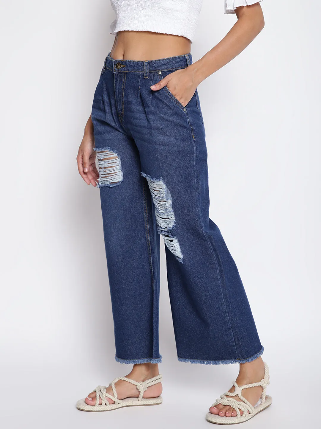 Women Blue Flared Denim Jeans