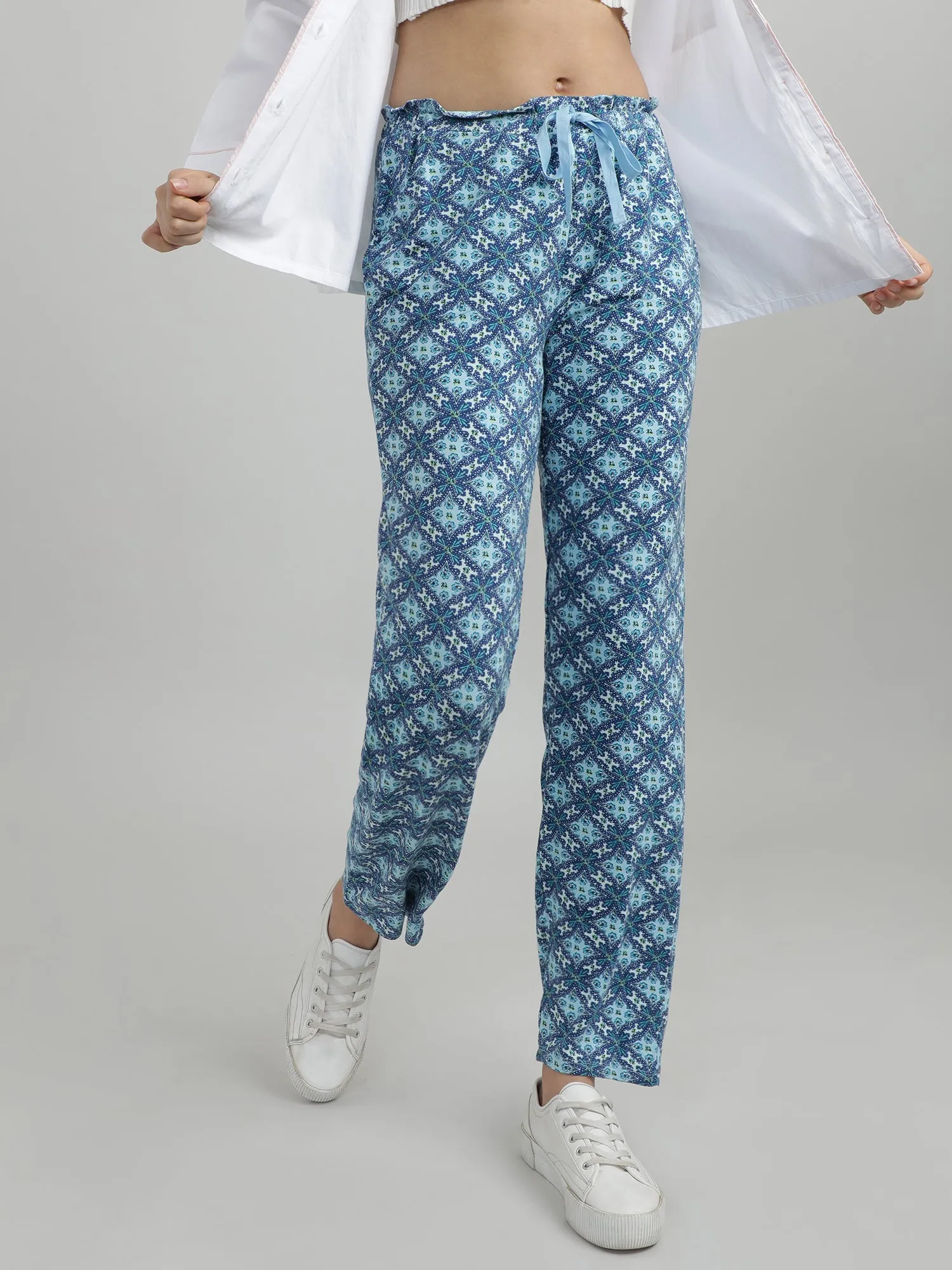 Women Blue Printed Lounge Pants