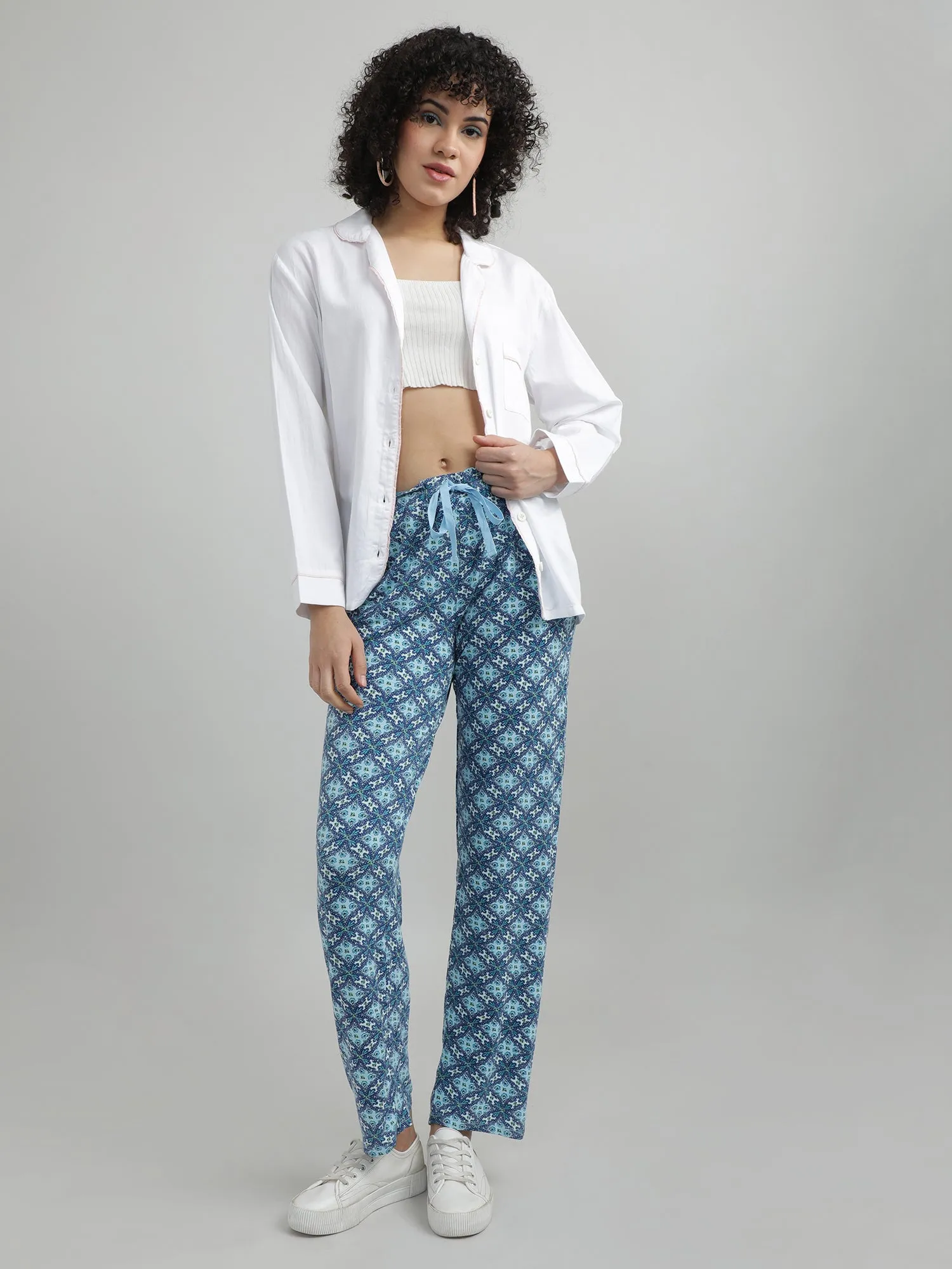 Women Blue Printed Lounge Pants