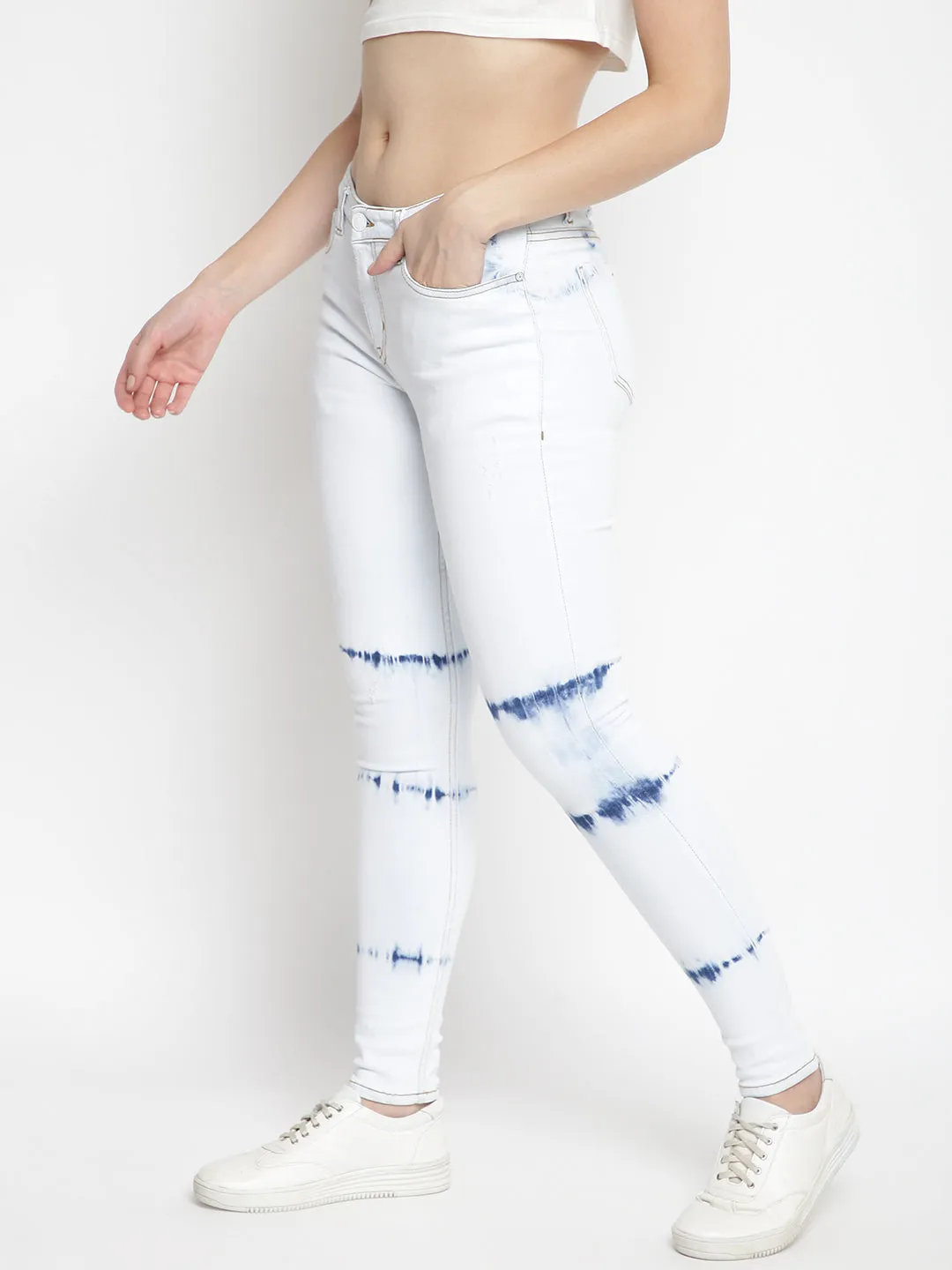 Women High Waist Skinny White Denim Jeans