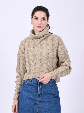 Women Lt Brown Cable Knit