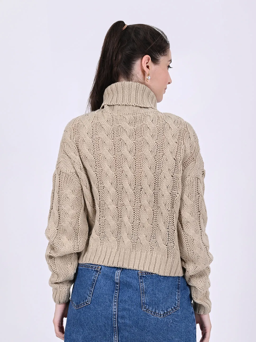 Women Lt Brown Cable Knit