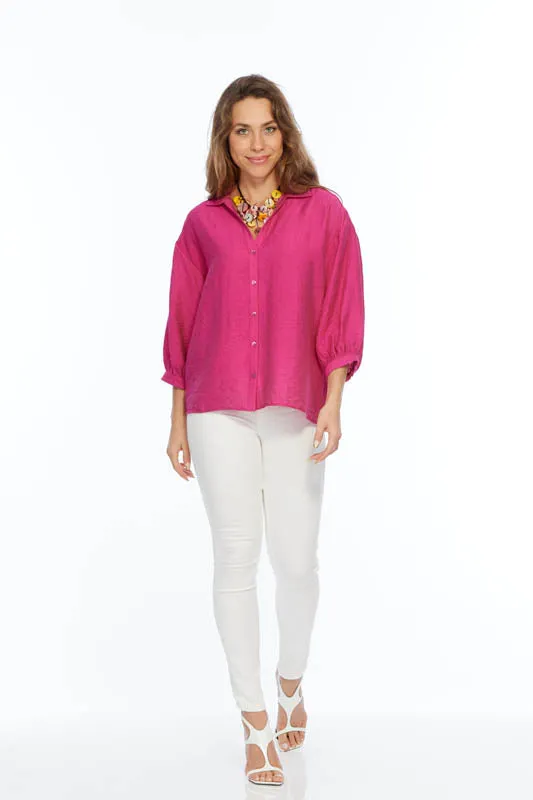 Women's Button Front Hot Pink Jacquard Blouse | BELLE LIOR