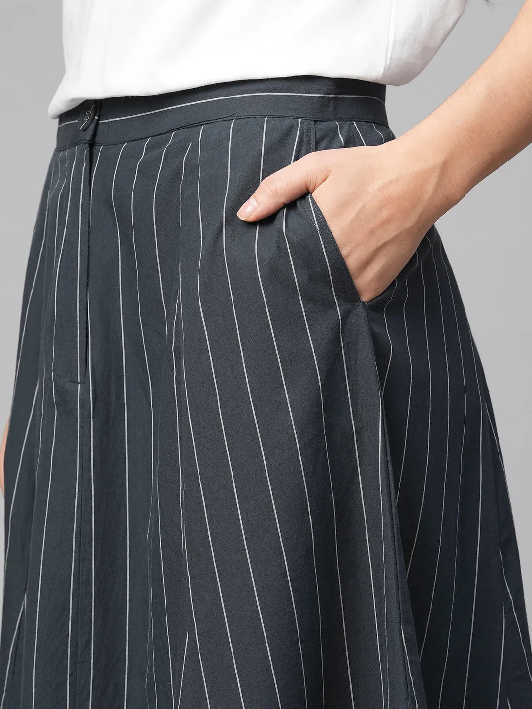 Women's Navy Cotton Flared Skirt